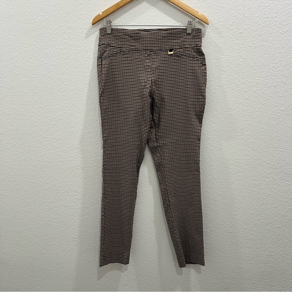 Anne Klein Stretch Brown Plaid Pull On Straight Leg‎ Pant Sz 4
